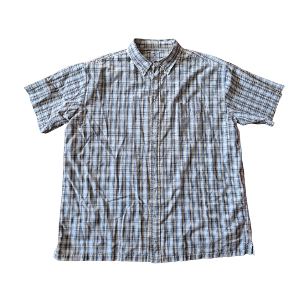 100 % Cotton Old Navy Men's Short Sleeve Plaid Button-Down Shirt Size XL